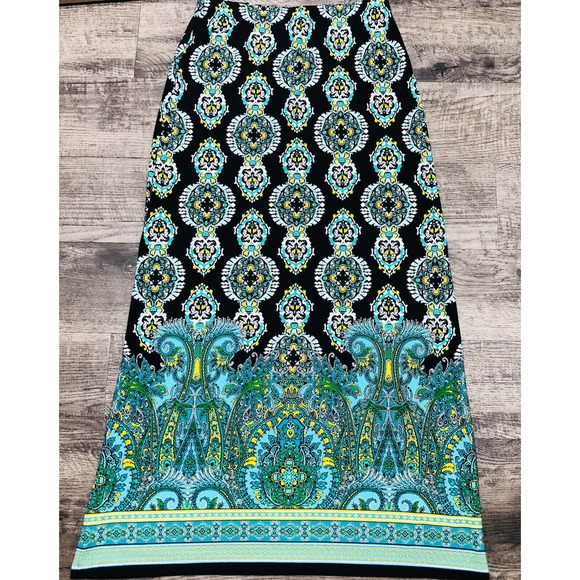 Cato Skirt Womens XS Maxi Pull On Skirt Floral Print Boho Black Tiered E9 - Picture 2 of 5